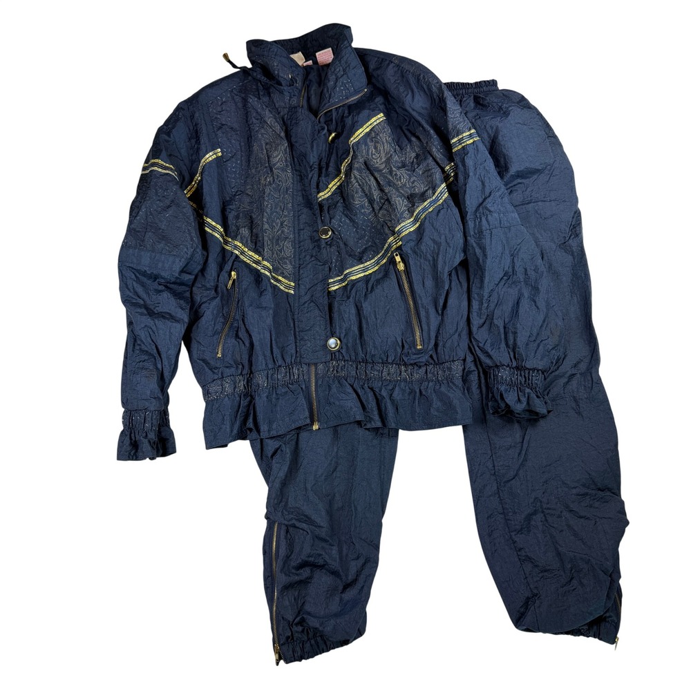 Vintage Active Attitudes Navy Gold Paisley Tracksuit Set 2pc Windbreaker Medium